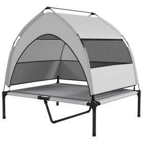 Elevated Dog Bed with Removable Canopy, Portable Outside Raised Pet Cot with Cooling Pad, Storage Bag, 36" x 29.5" x 35"